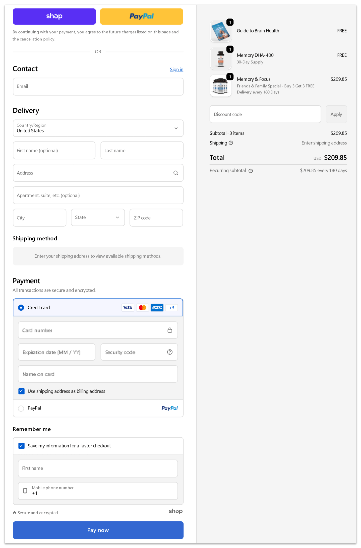 NeuroQ checkout page